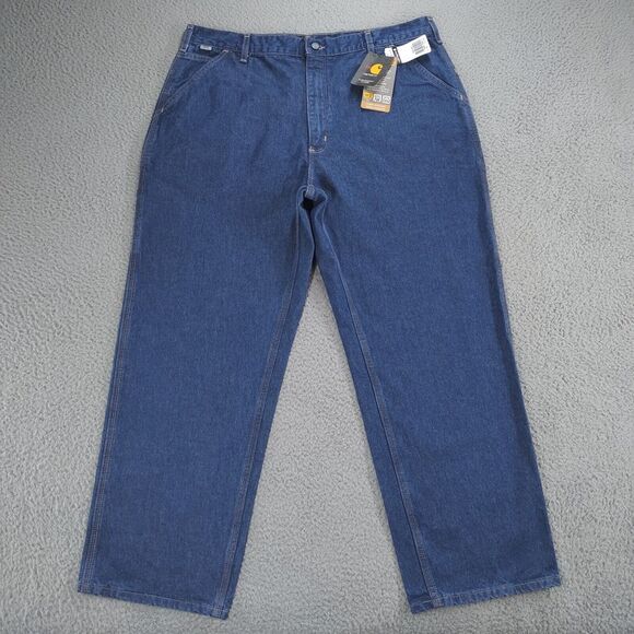 Carhartt Jeans Mens 40x30 Blue Workwear Flame Resistant Dungaree FRB13DNM NEW - Picture 1 of 16